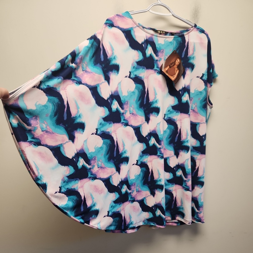 IMAN Womens Draped-Sleeve Top Romantic Floral Size m Hi Lo New